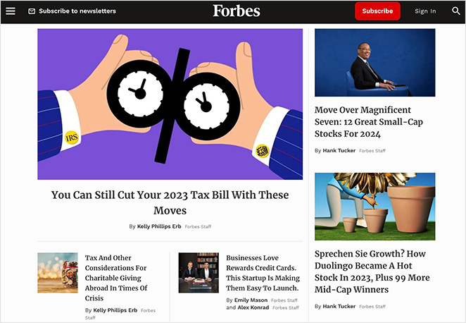 Type de site web du magazine Forbes