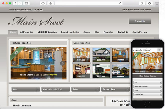 Main Street real estate WordPress theme