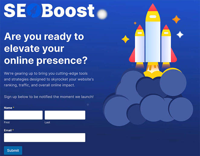 SEO Boost page coming soon exemple