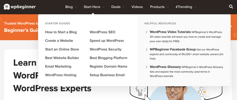Website Header Example with a mega menu