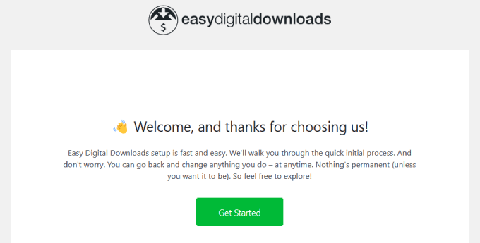 Easy Digital Downloads setup wizard