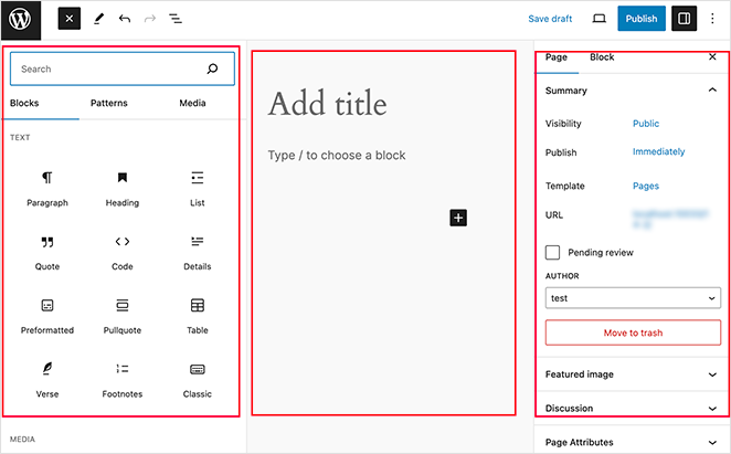 WordPress block editor interface