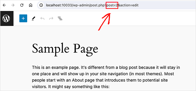 WordPress page ID in browser address bar
