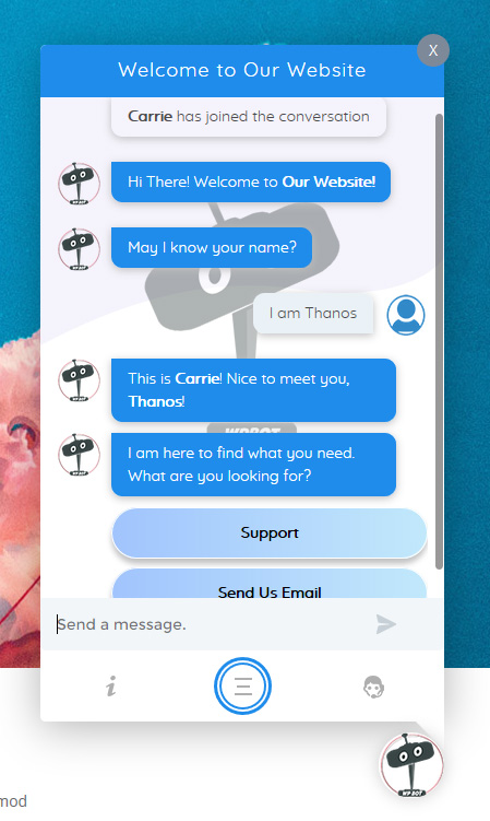 AI Chatbot virtual assistant example