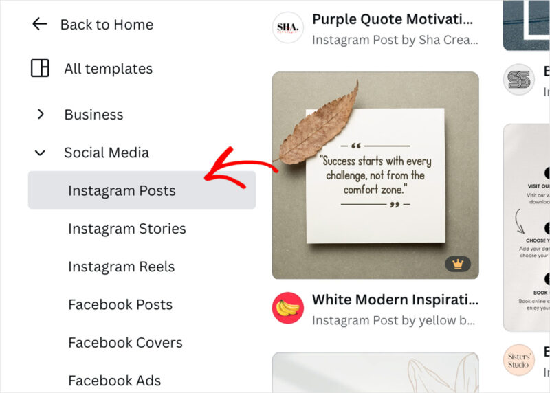 Modèles de médias sociaux Canva pour les posts d'instagram