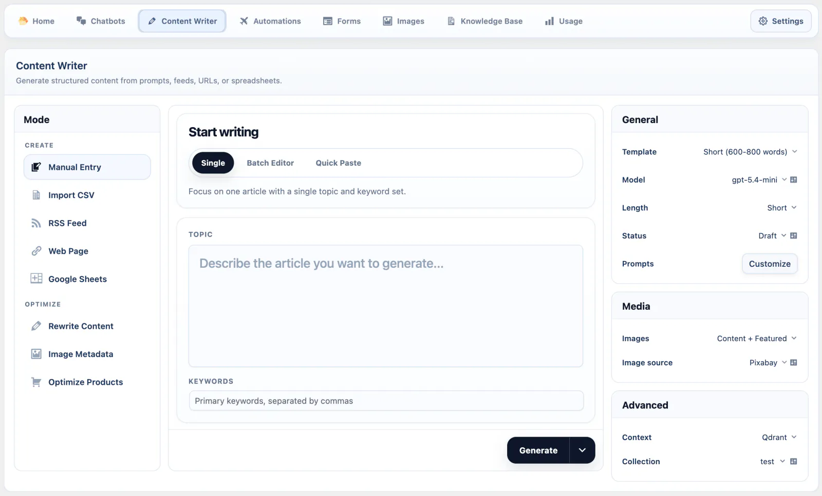 AI Puffer chatbot builder with real-time preview