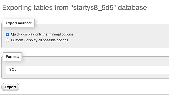 WordPress database export methods