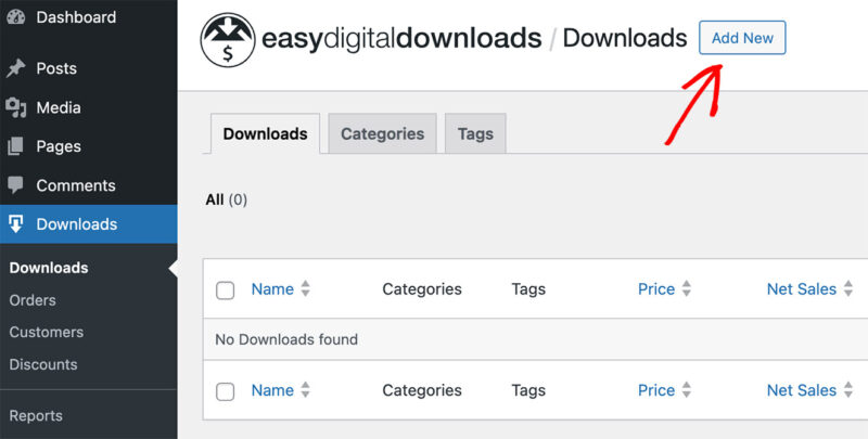 Ajouter un nouveau téléchargement dans Easy Digital Downloads