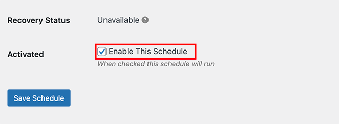 Enable WordPress backup schedule