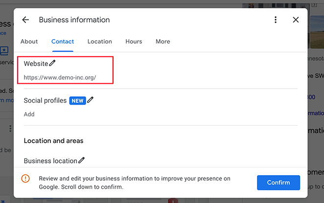 Add Google Business profile websites