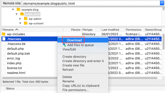 Download Htaccess file with FileZilla FTP