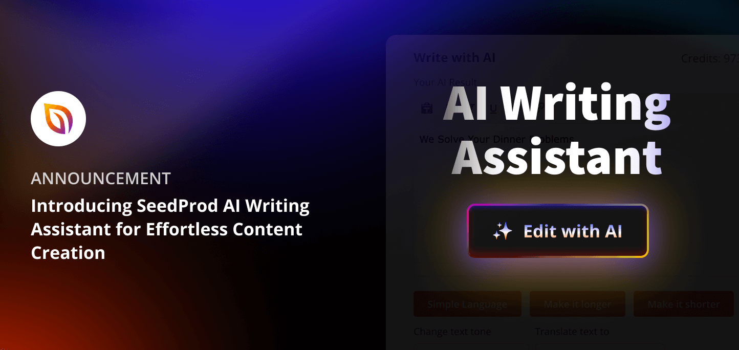 Annonce SeedProd AI Writing Assistant (assistant d'écriture)