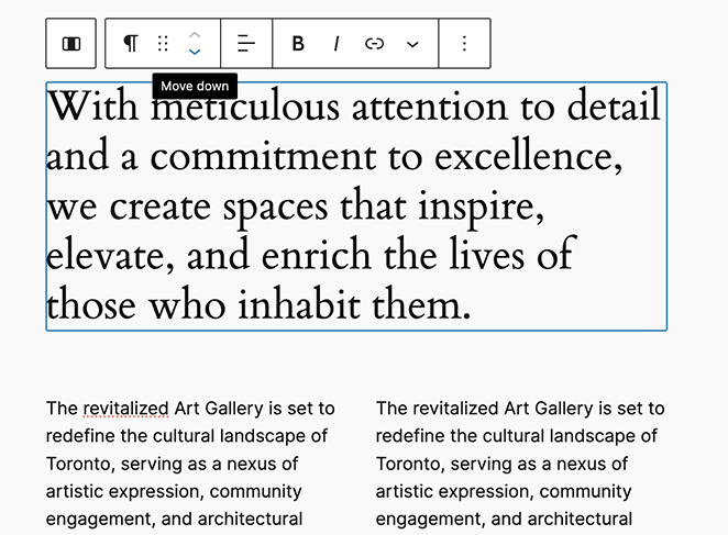 Move a WordPress block editor block down