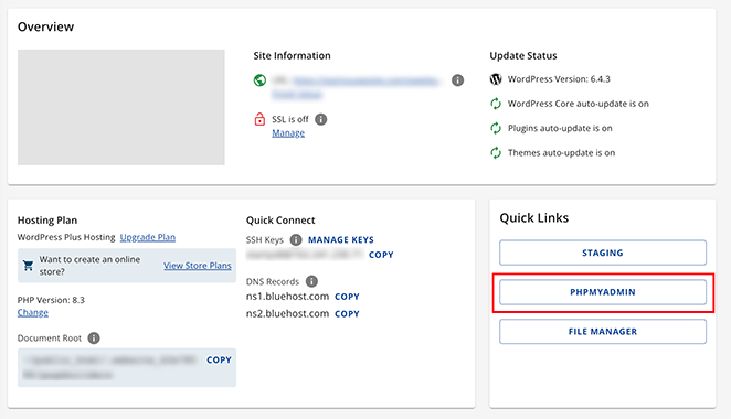 Bluehost phpmyadmin