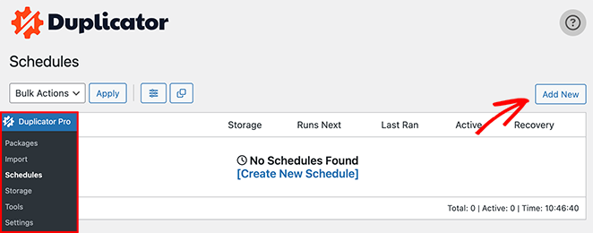 Add new WordPress backup schedule