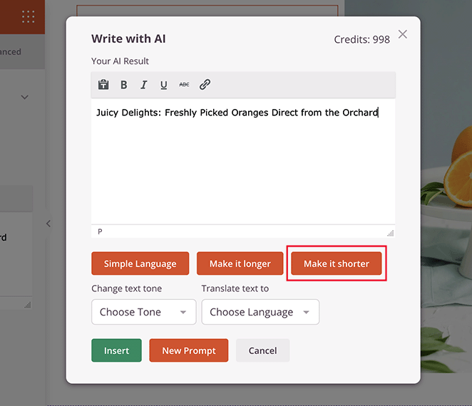 Make AI generated text shorter in SeedProd