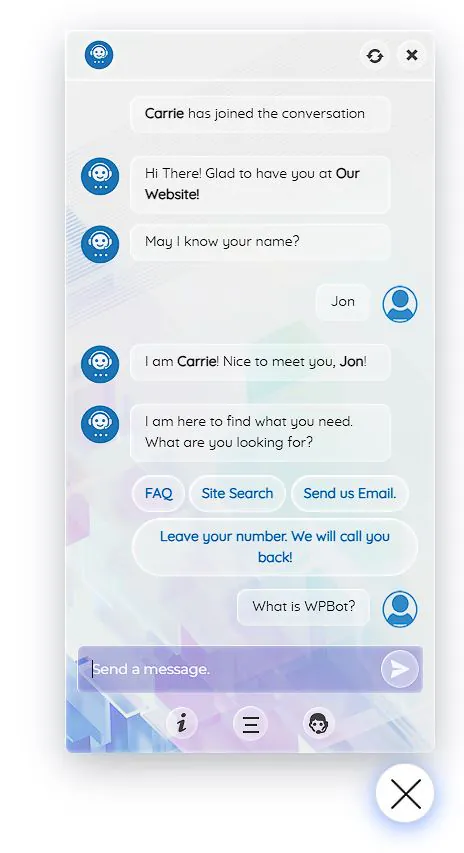 AI Chatbot virtual assistant example on a WordPress site