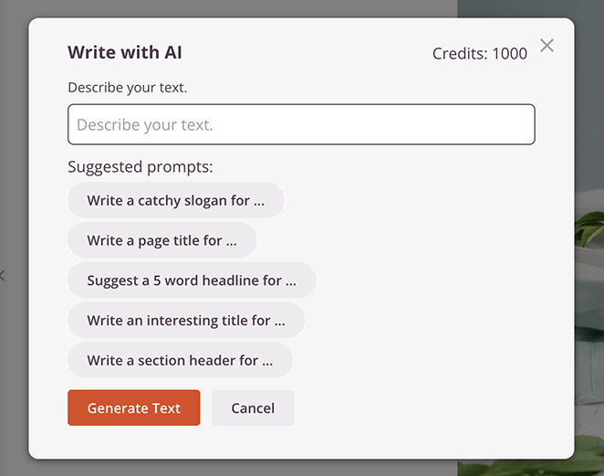 Describe and Generate Text with AI in SeedProd page builder