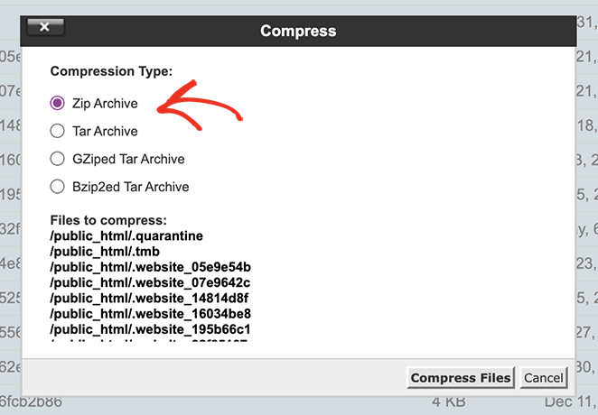 Zip Archive compression type