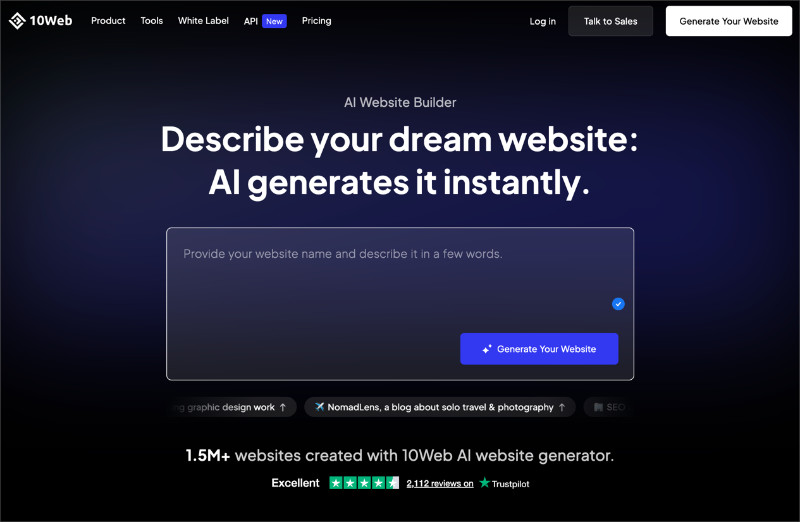 Screenshot - SeedProd 10web ai website builder homepage