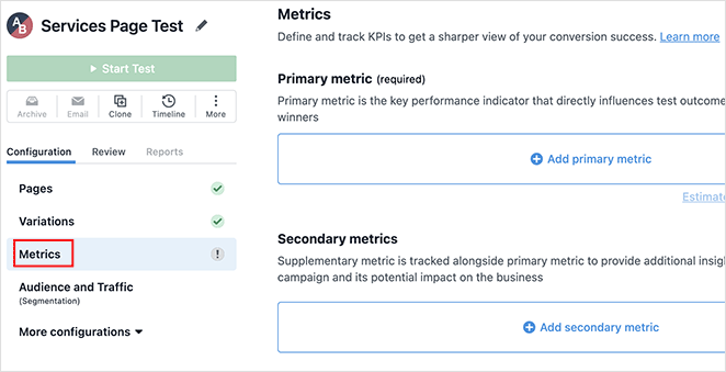 A/B split testing metrics