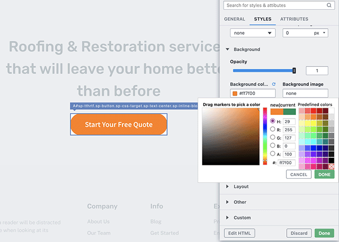 customize CTA background color for split testing