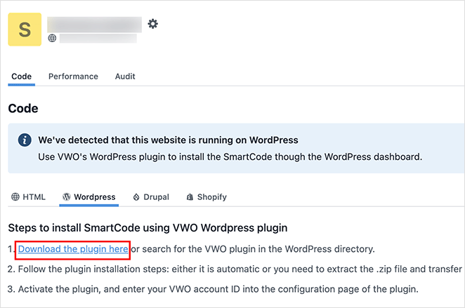Download VWO WordPress plugin
