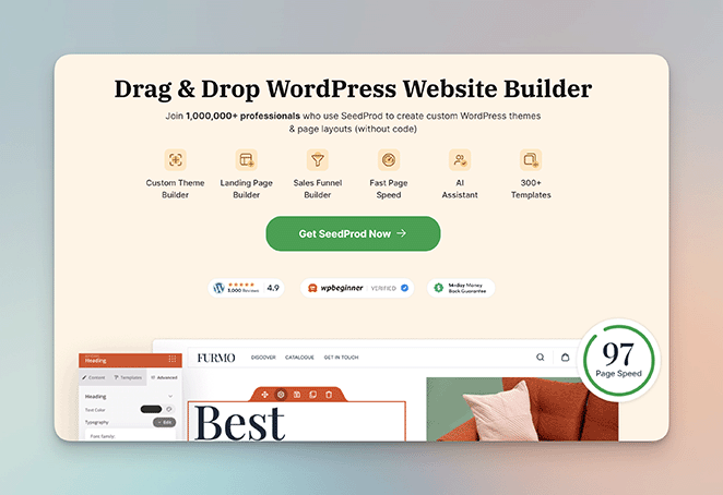 SeedProd drag-and-drop WordPress website builder