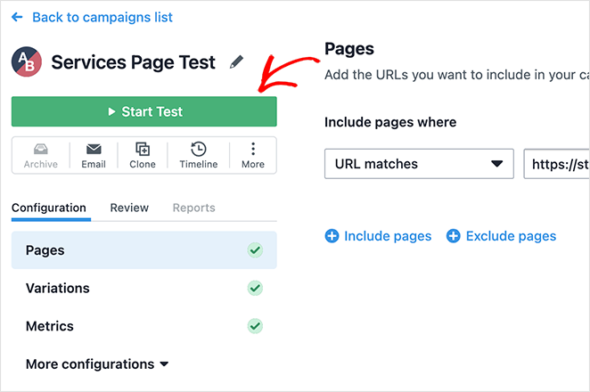 Start a/b testing for landing pages