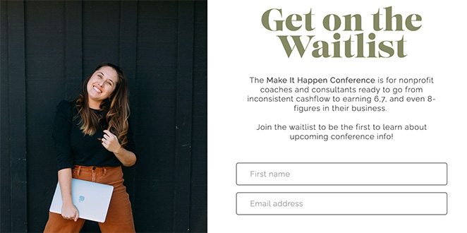 Waitlist landing page form example