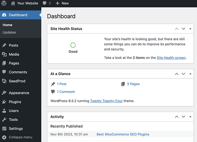 WordPress admin dashboard