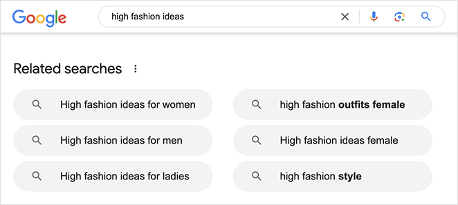 Google searches related to high fashion ideas