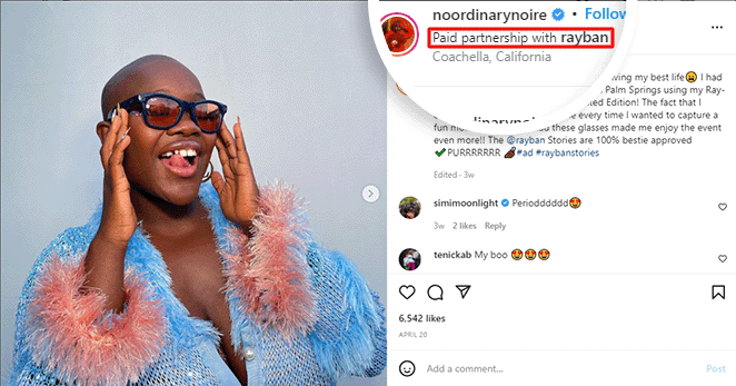 Instagram paid partnership example.
