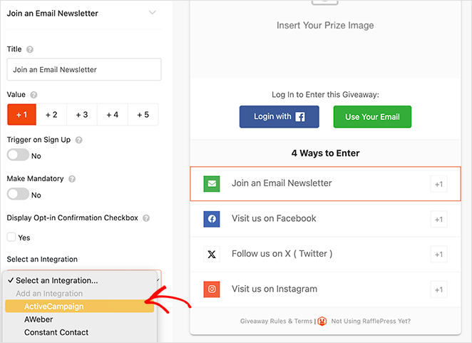 RafflePress ActiveCampaign integration