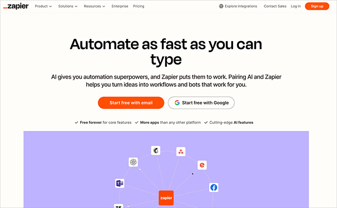 zapier - SeedProd Zapier AWeber integrations homepage