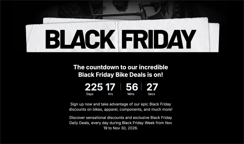 Exemplo da página de destino da Bike24 para a Black Friday