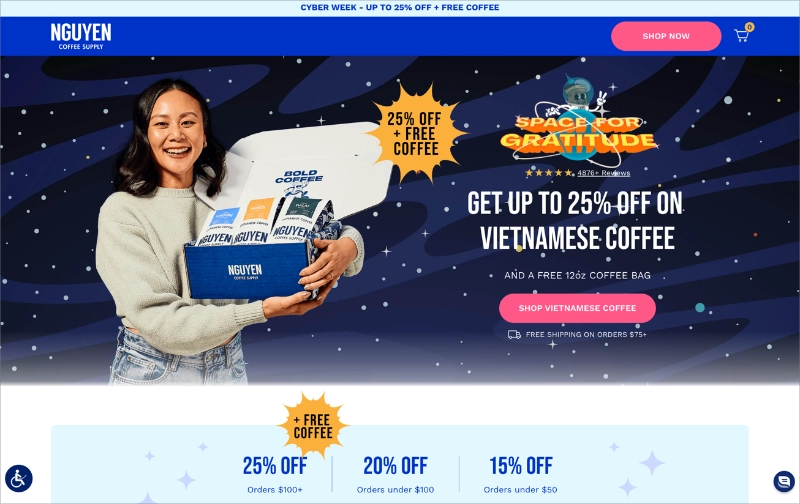 Exemplo da página de destino da Black Friday da Nguyen Coffee