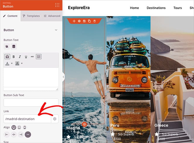 destinations-page - SeedProd Travel packages page with destination links and descriptions