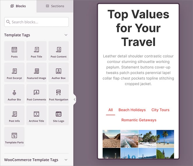 mobile-preview - SeedProd Mobile view of a WordPress travel homepage using SeedProd