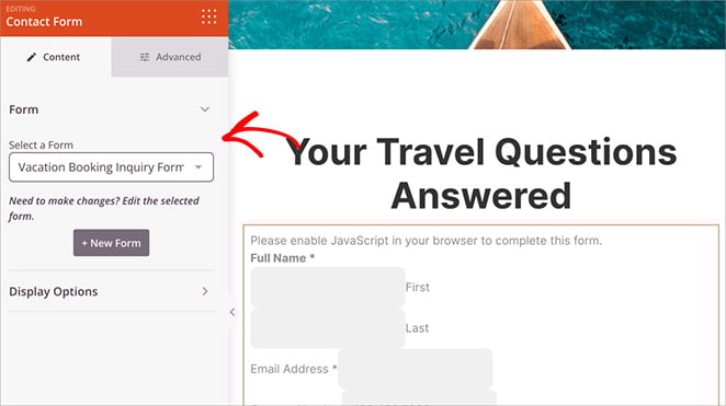 travel-inquiry-form - SeedProd Travel inquiry contact form added with SeedProd builder