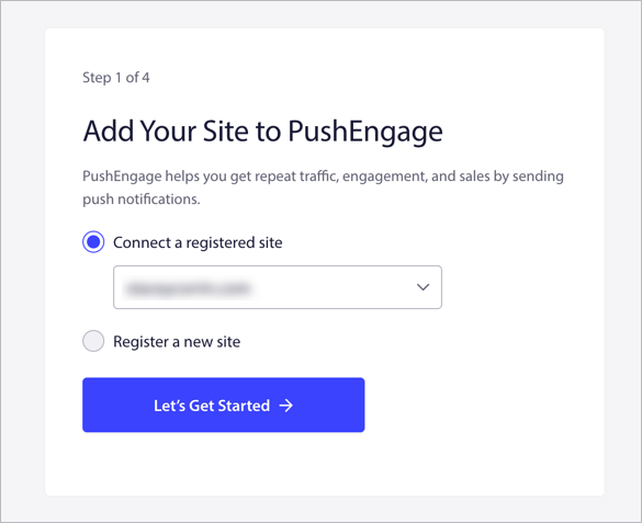 add-site-to-pushengage - SeedProd PushEngage screen to confirm site and begin setup