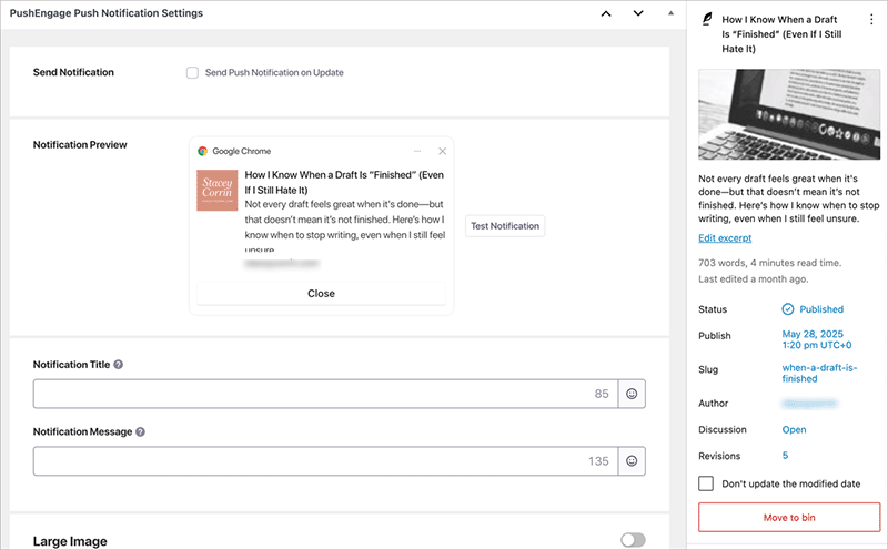 editor-notification-settings - SeedProd Custom notification options in WordPress editor