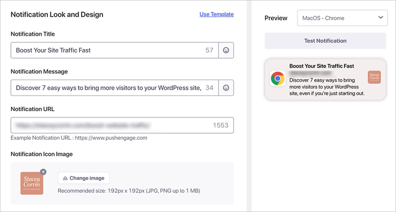 push-broadcast-design - SeedProd Push notification editor with live preview