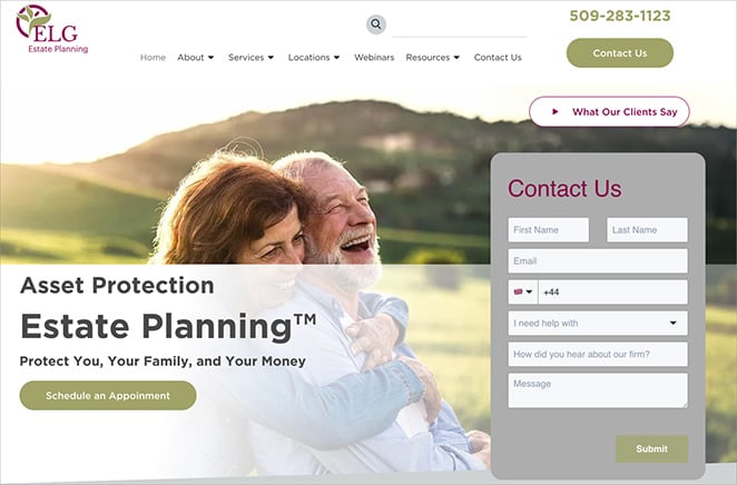 law-firm-website-contact-form - SeedProd Estate planning law firm website with simple above-the-fold contact form