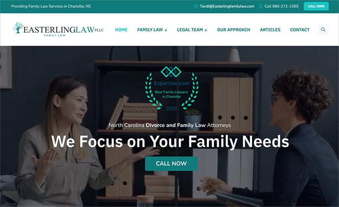 law-firm-website-mobile-friendly - SeedProd Mobile-friendly layout of Easterling Family Law website with large buttons and sticky call-to-action
