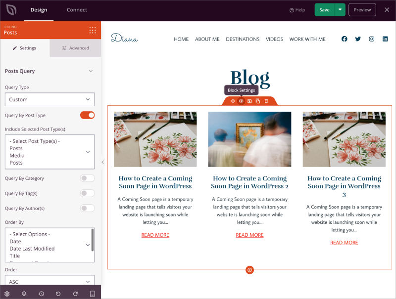 SeedProd blog posts block displaying recent articles in grid format.
