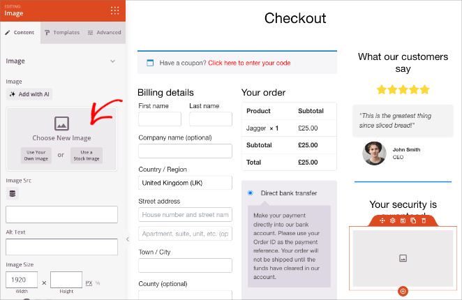 Selecting trust badge images like SSL Secure and payment logos in SeedProd.