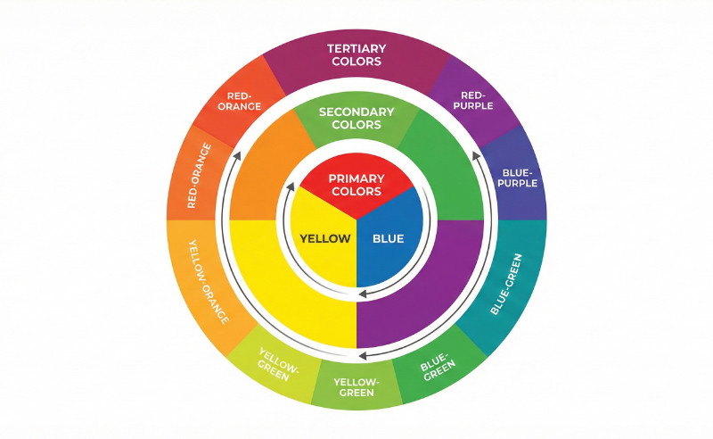 color-wheel - SeedProd Color wheel showing primary colors (red, blue, yellow), secondary colors (orange, green, purple), and tertiary colors for web design