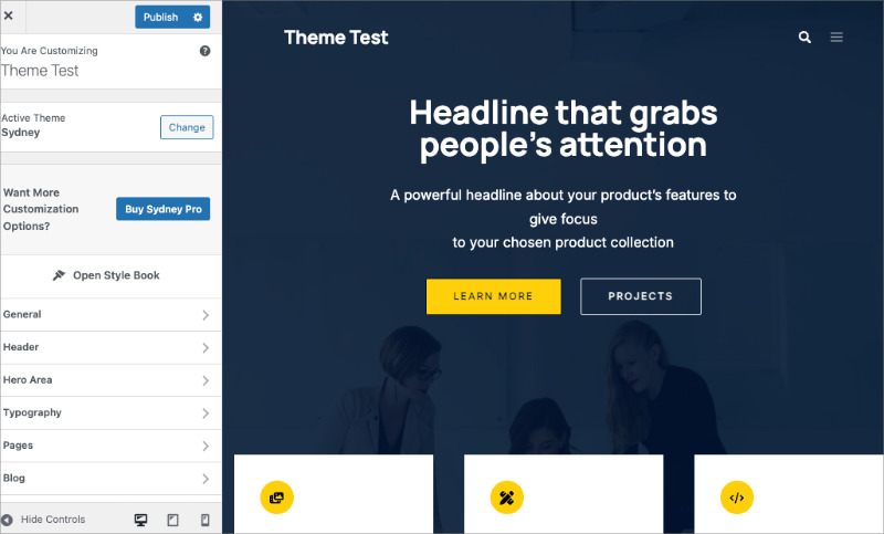 WordPress Appearance menu showing Customize option to access theme customizer
