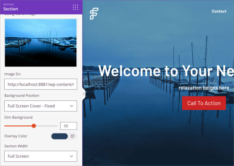 SeedProd overlay settings showing color picker and opacity slider for hero image background
